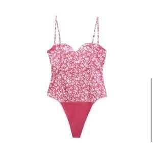 ZARA Floral Corset Bodysuit Corset Spring Pink White Size Medium NWT  $78